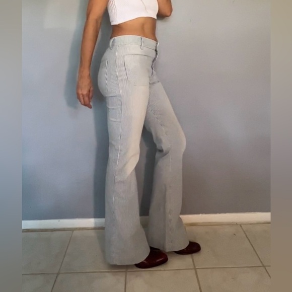 RARE Seafarer Circe High Waisted Blue Pinstripe Stretch Vintage Dungaree 27 - Picture 3 of 16